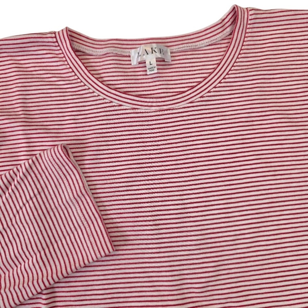 LAKE Women's Large Long Sleeve Top Red White Striped Pima Cotton PO0931